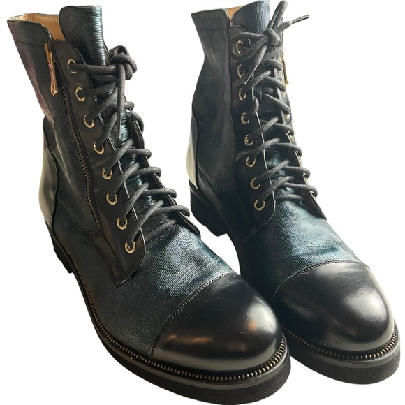Ron White Tiffany Weatherproof Camo Combat Boots Green Black Calfskin Size 40 - Picture 6 of 10